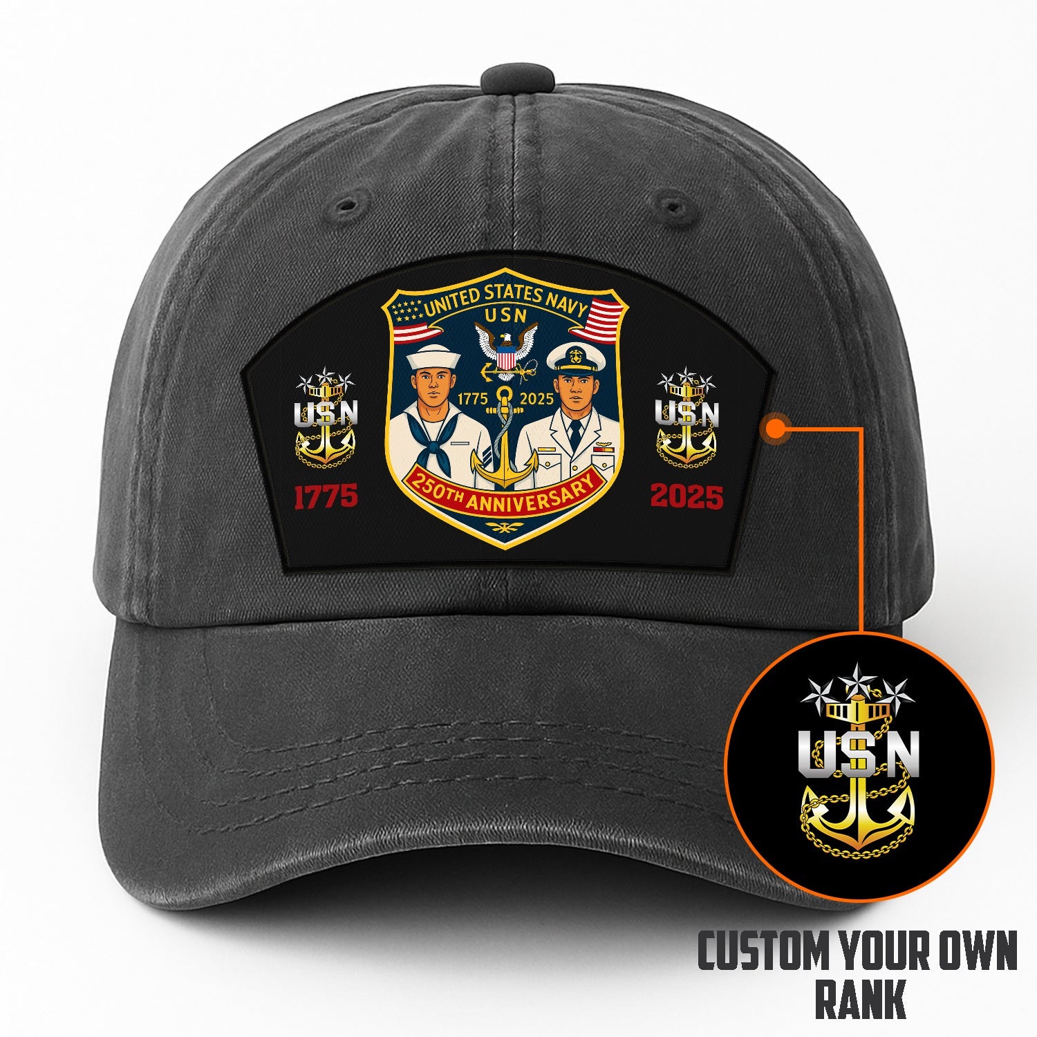 Custom Ranks US Navy Premium Washed Denim Cap DC014