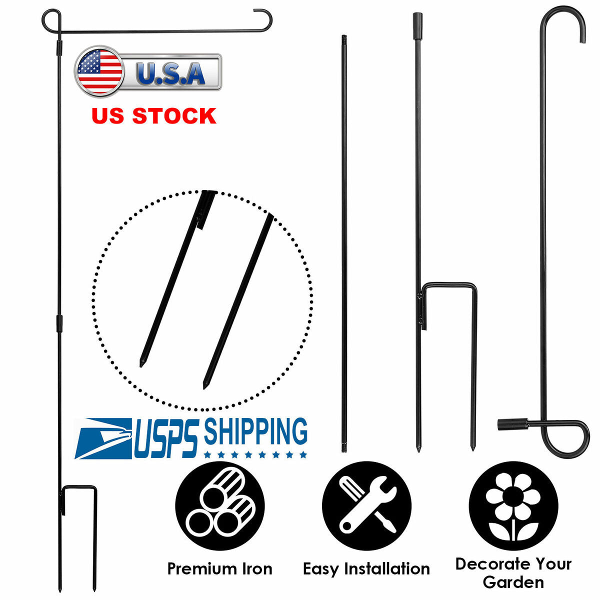 Garden Yard Flag Pole Holder Stand Metal 12"x18"