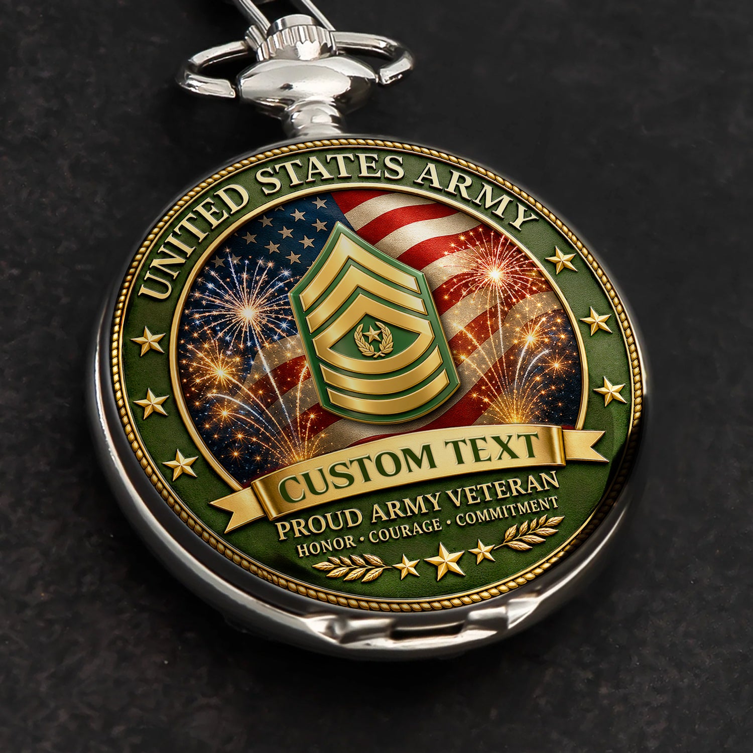 US Army Veteran Pocket Watch Personalized Name Rank 1775-2025 Gift
