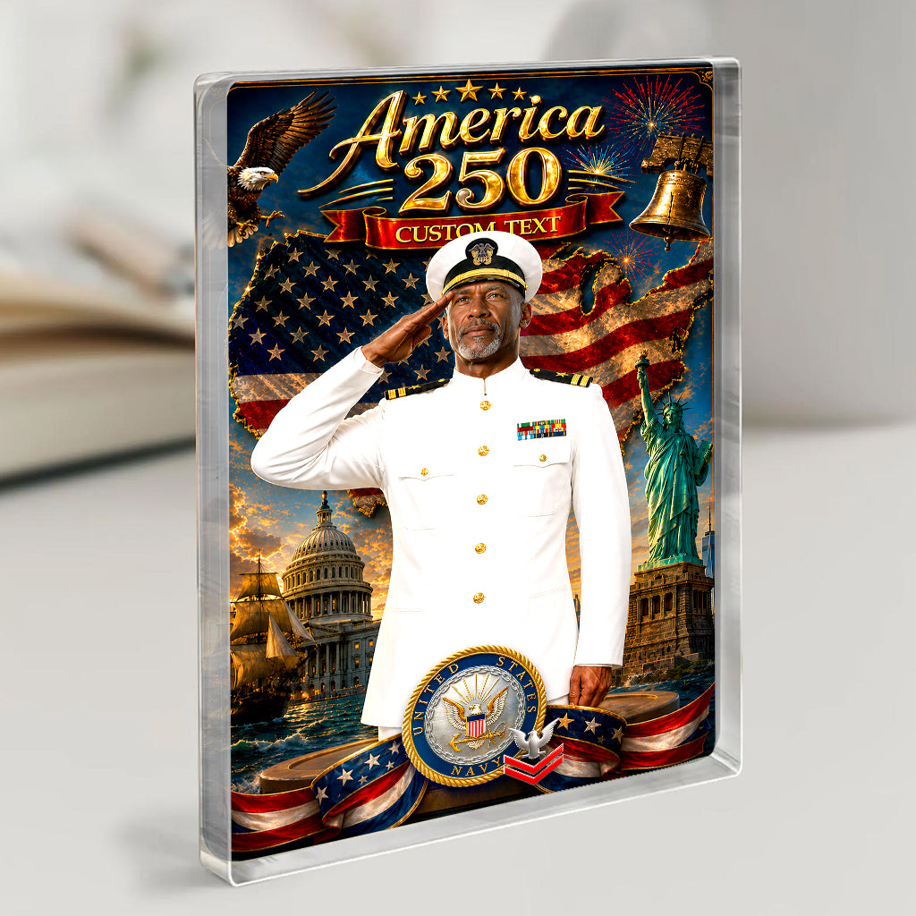 America 250th Custom Figure US Navy Service Dress White Uniform Acrylic Block