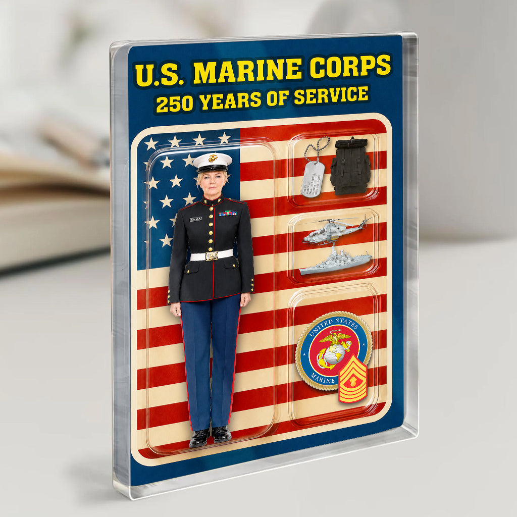 Personalized MARlNE 250th Years Of Service Custom Figure MARlNE Male Officer Blue Dress Uniform Acrylic Block