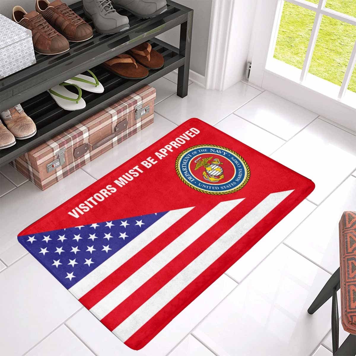 US Flag and Military Logo Doormat - Visitors must be approved