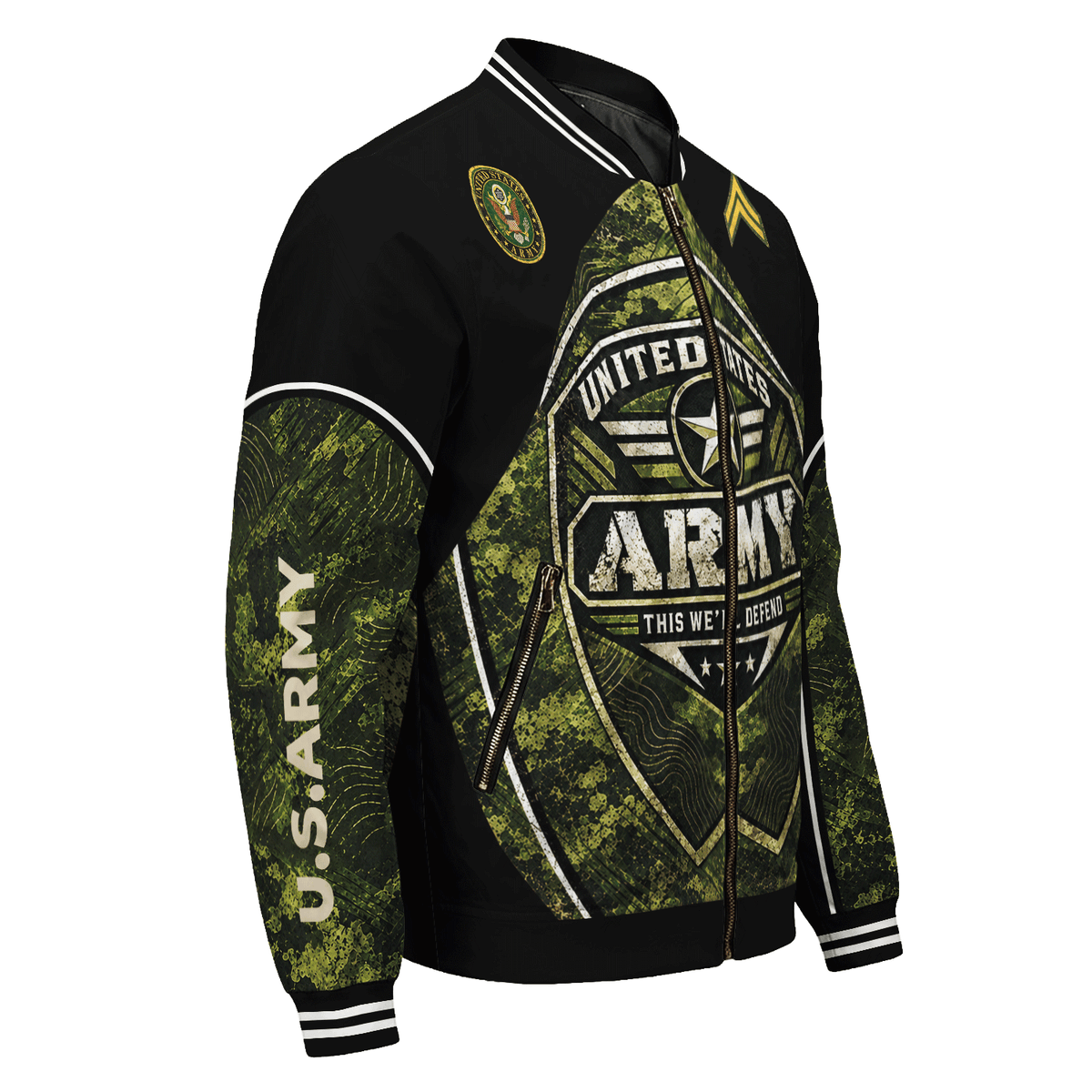 Custom U.S. Army Bomber Jacket Personalized Military Rank Text for Men
