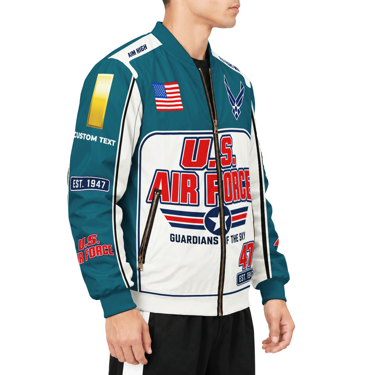 Personalized U.S. Air Force Bomber Jacket Custom Veteran Rank Service Text