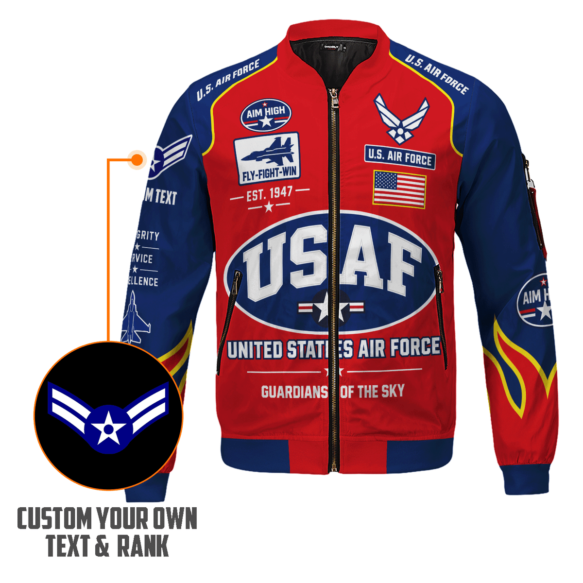 Air Force Service Member Bomber Jacket Custom Name Rank Personalized Gift