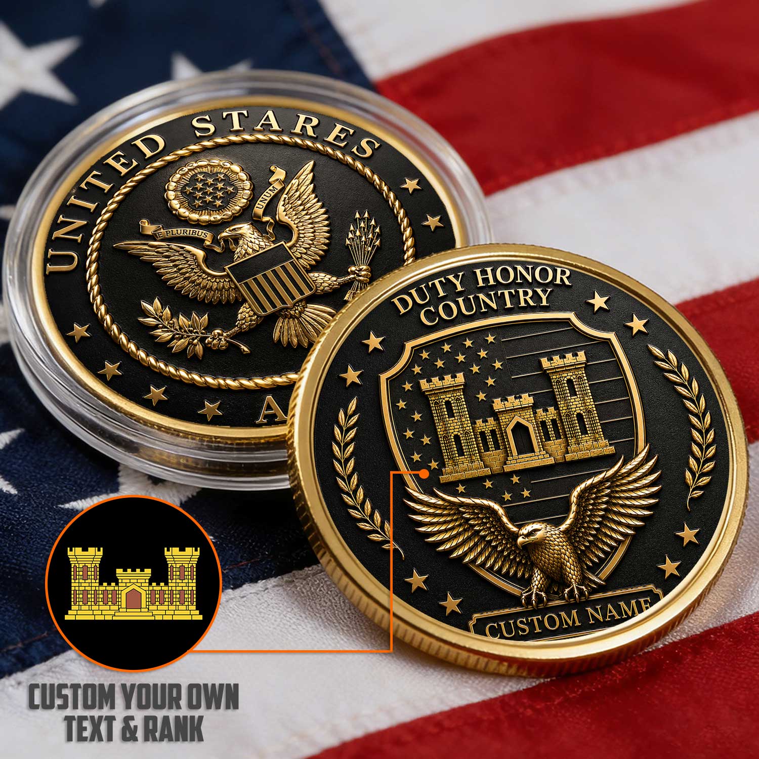 Custom Army Enlisted Rank 3D Challenge Coin Service Gift