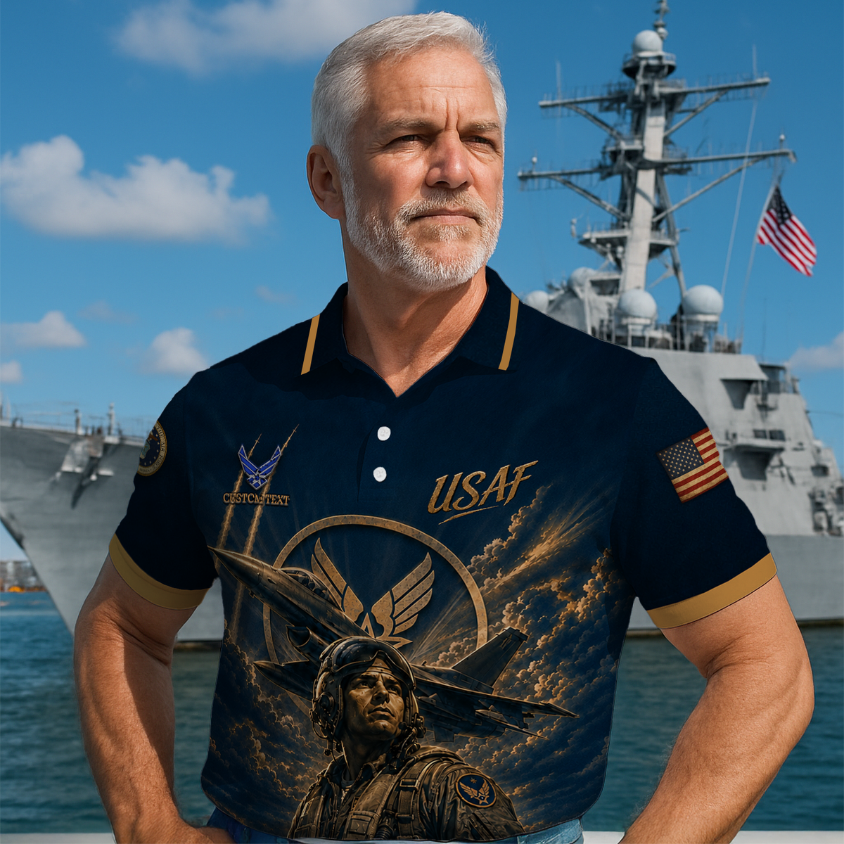 Personalized US Air Force Military Polo Shirt Custom Rank