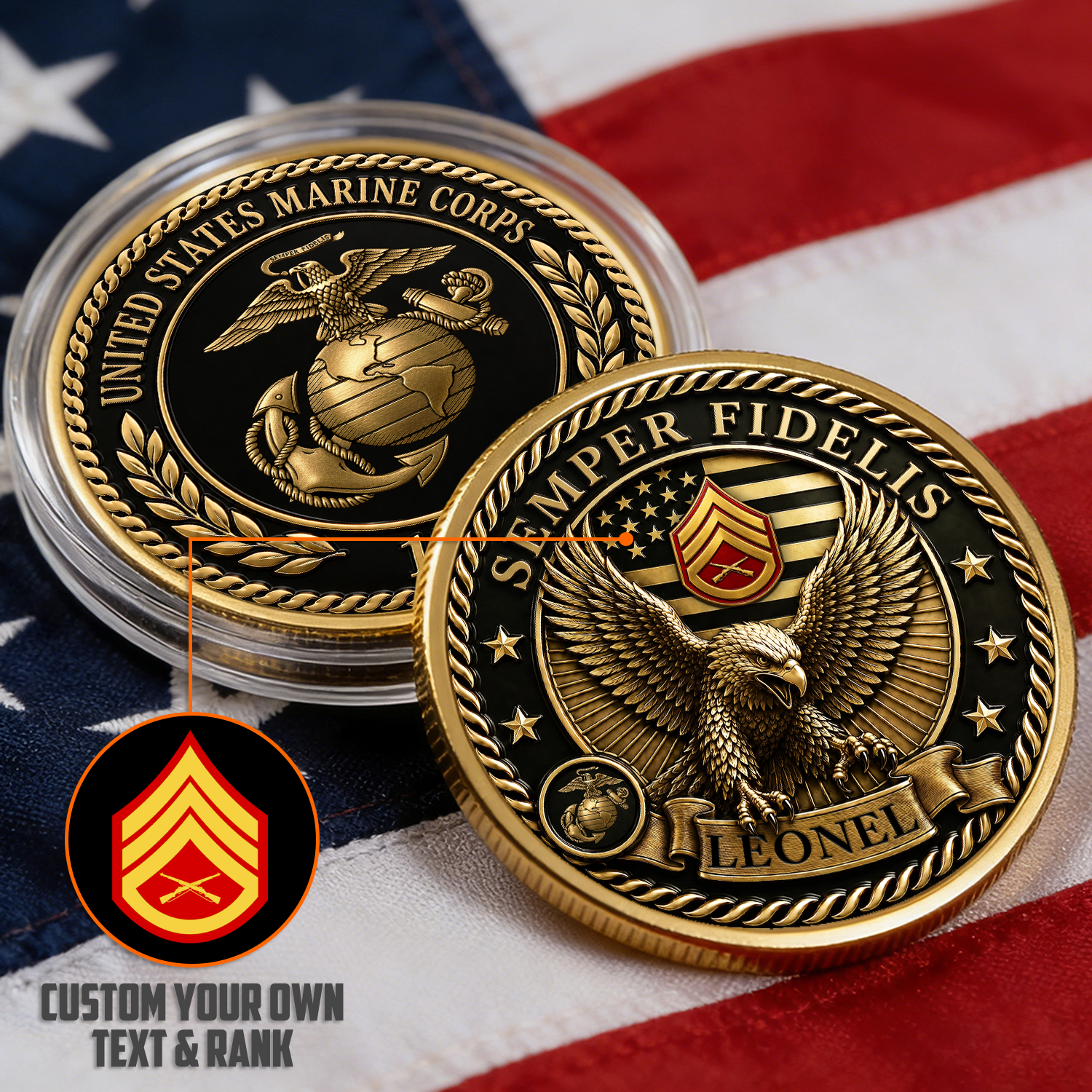 Personalized USMC Promotion Rank Text 3D Challenge Coin