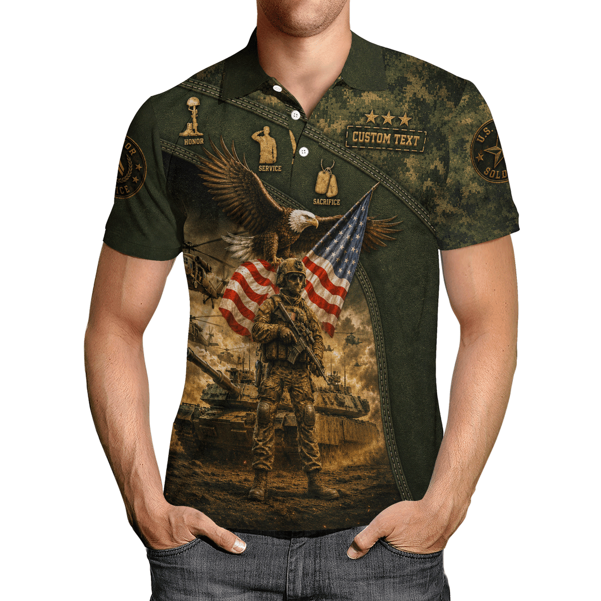 Personalized US Army Combat Tank 3D Polo Shirt for Men
