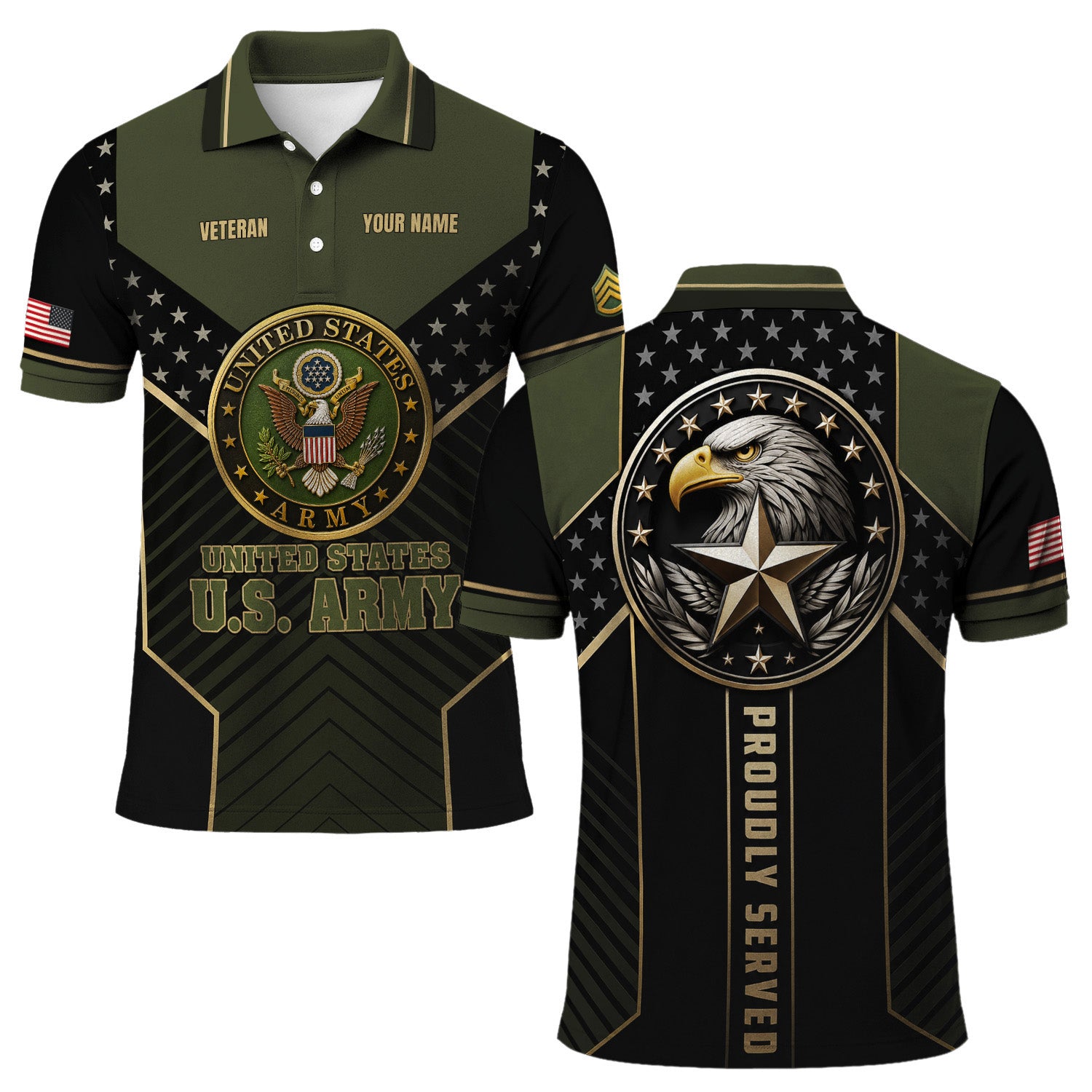 US Army Military Personalized Rank Polo Shirt Gift for Men