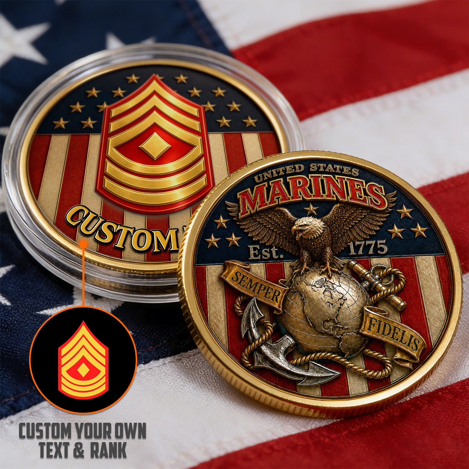US Marine Corps Personalized Rank Name 3D Challenge Coin Gift