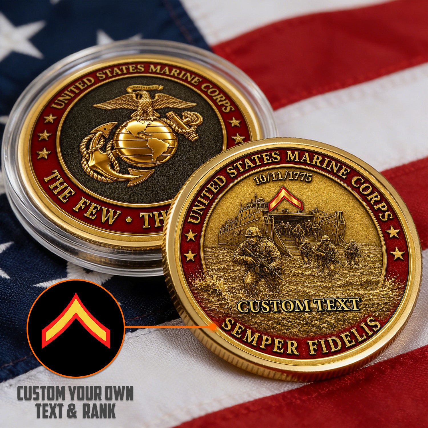 Marine Corps Officer Rank Personalized 3D Challenge Coin