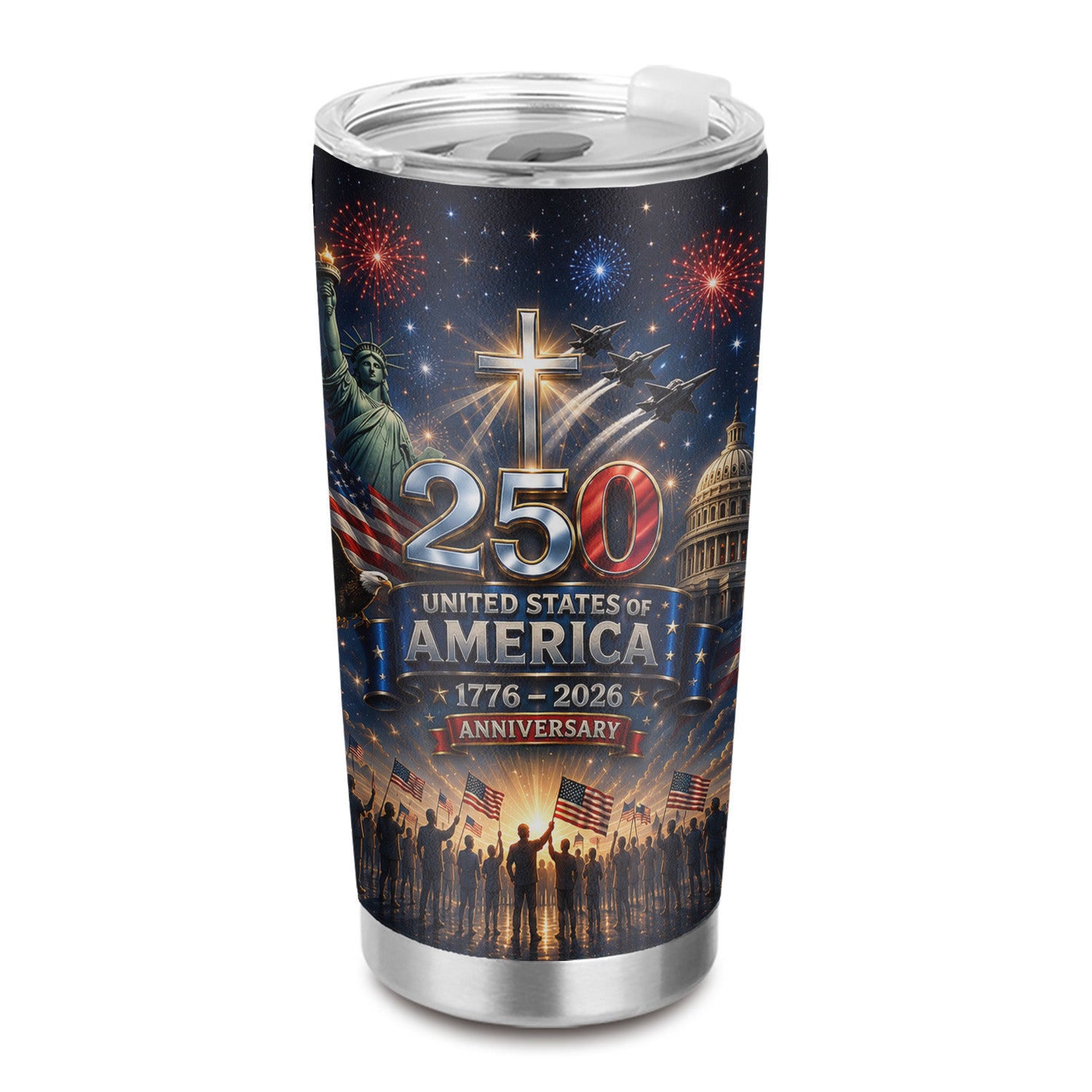 Christian USA 250 Anniversary Eagle Cross 20oz Tumbler