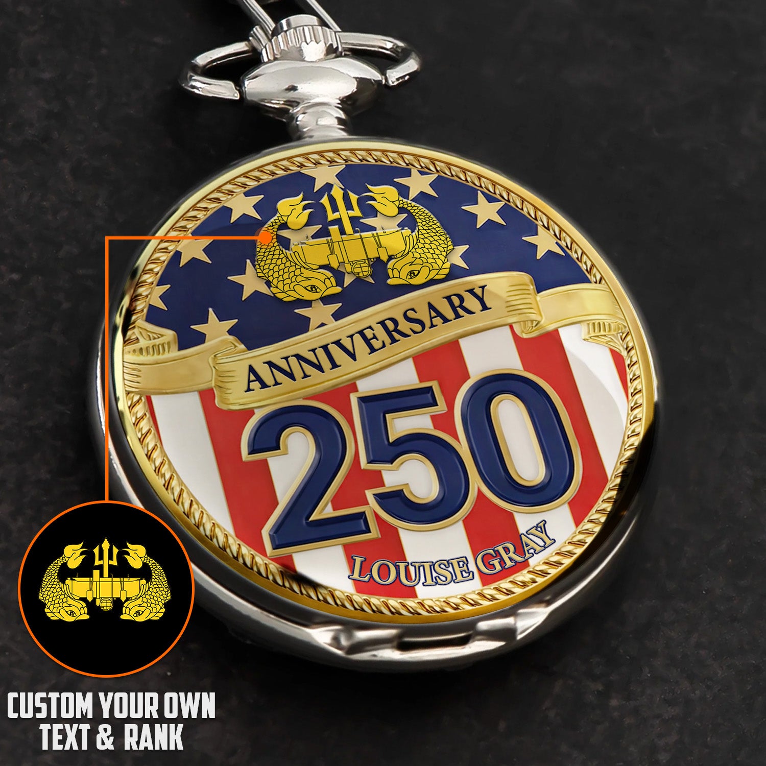 Personalized US Navy Pocket Watch Custom Text Military Retirement Gift