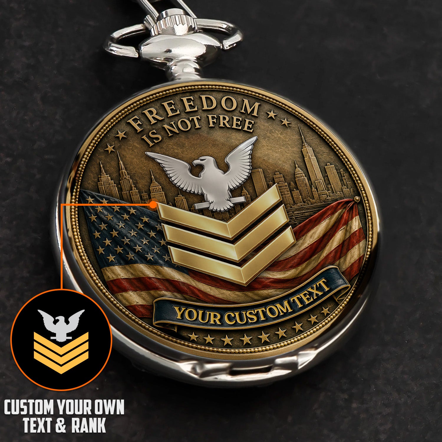 Personalized US Navy 250th Anniversary Pocket Watch Custom Rank Name Gift