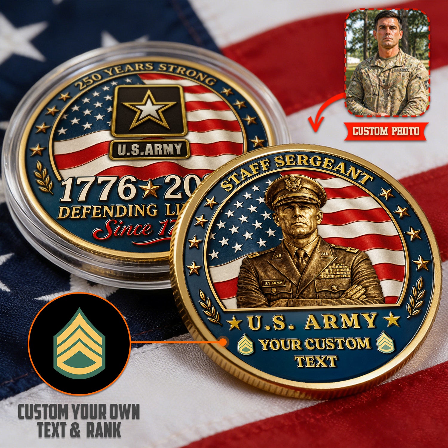 Custom U.S. Army Veteran Coin with Photo – Personalized Military Keepsake