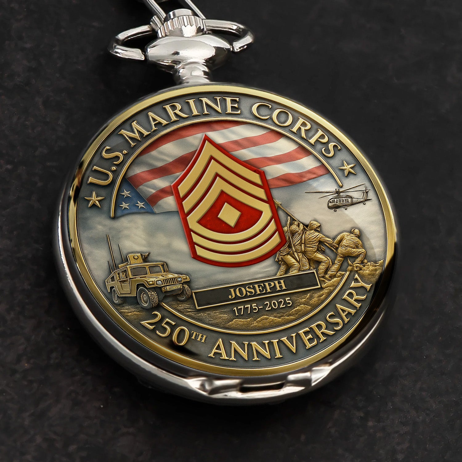 Personalized MARlNE 250th Anniversary Pocket Watch