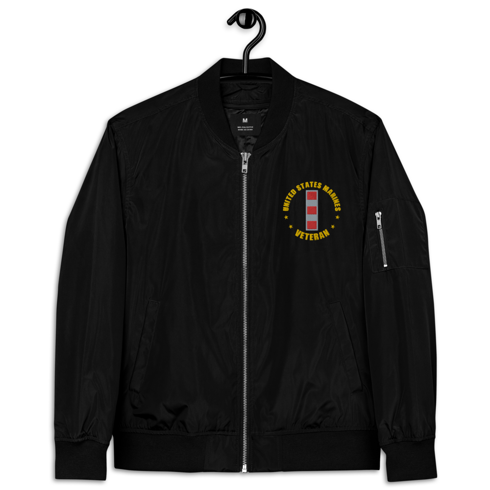 US Marines Veteran Defender Of Freedom, Custom MARlNE Ranks, Insignia On Left Chest, Embroidered Recycled Bomber Jacket