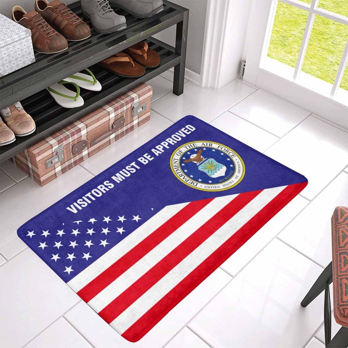 US Flag and US Air Force Logo - Visitors Must Be Approved Doormat-Doormat-USAF-Logo-Veterans Nation