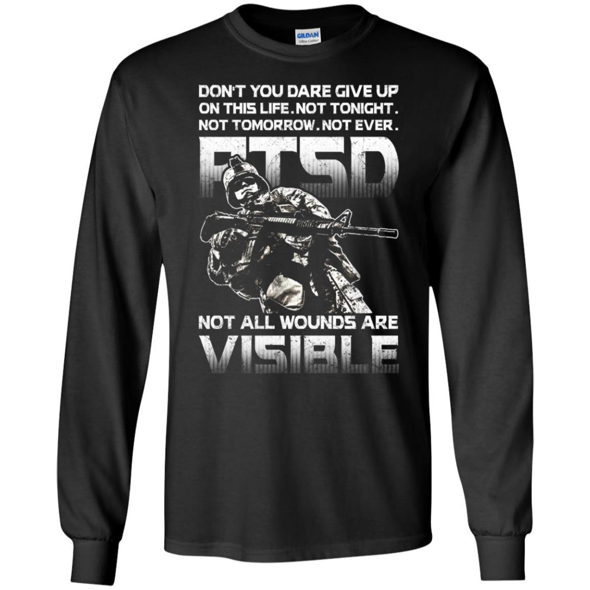 Military T-Shirt "Don't You Dare Give Up - PTSD Men On" Front-TShirt-General-Veterans Nation