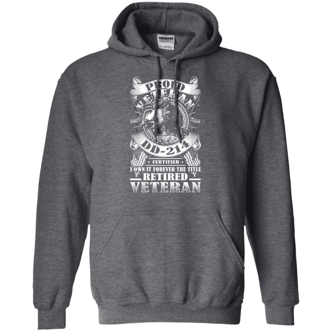 Military T-Shirt "Proud Veteran DD 214 with Title Retired Veteran" Front-TShirt-General-Veterans Nation
