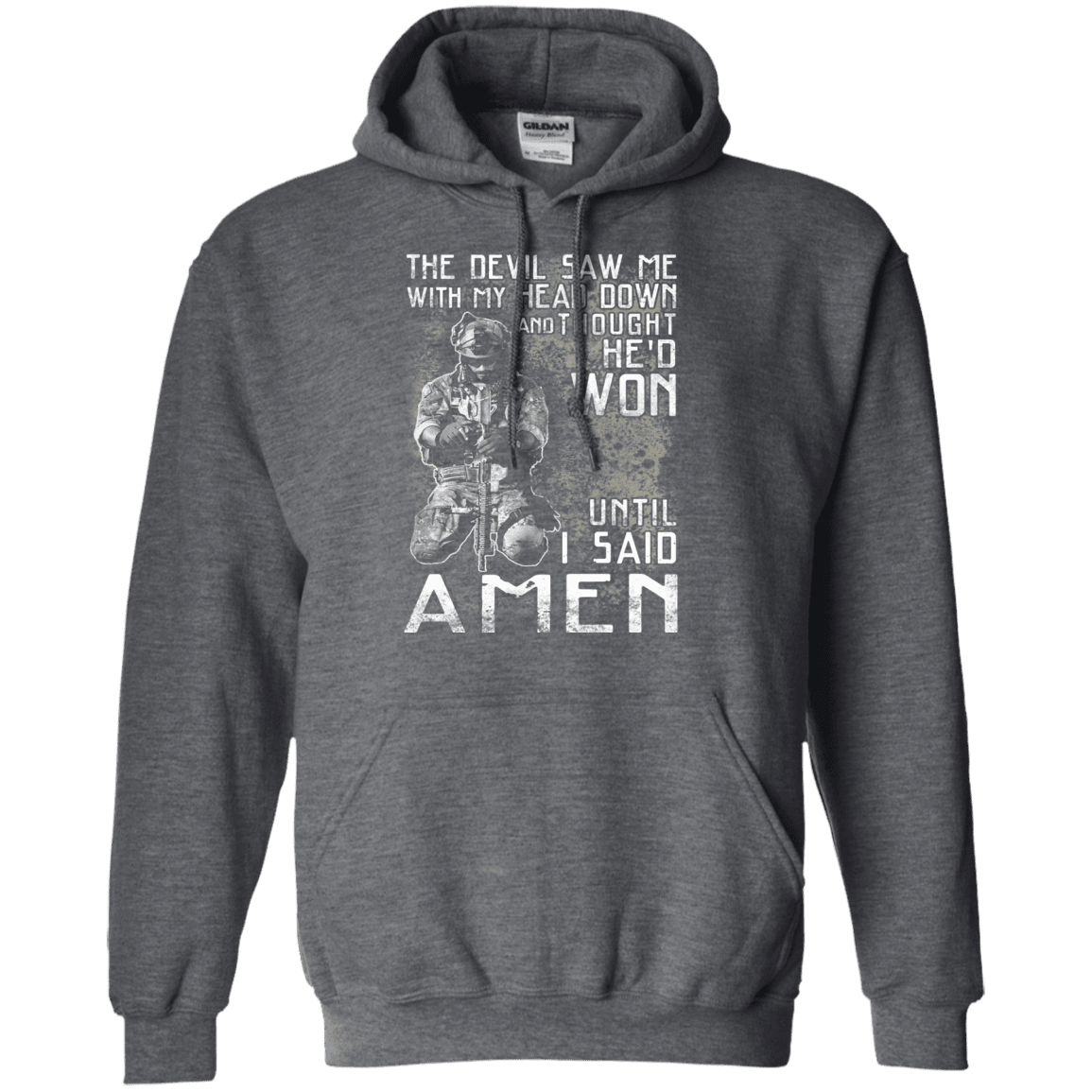 Military T-Shirt "The Devil Saw Me With My Head Down Amen Veteran T-Shirt Men" Front-TShirt-General-Veterans Nation