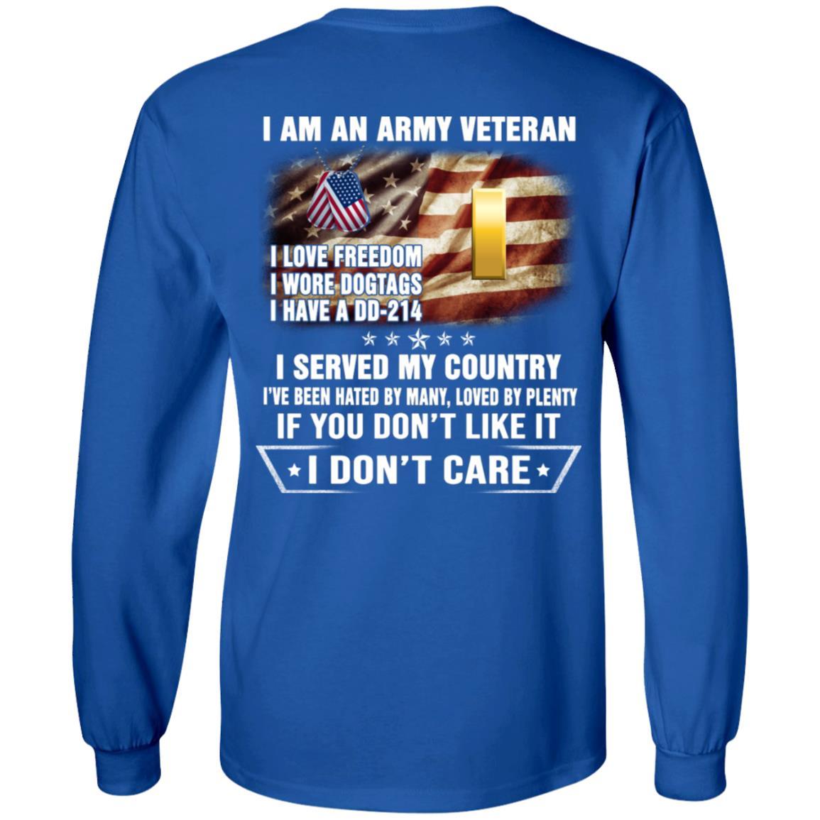 T-Shirt "I Am An Army Veteran" O-1 Second Lieutenant(2LT)Rank On Back-TShirt-Army-Veterans Nation