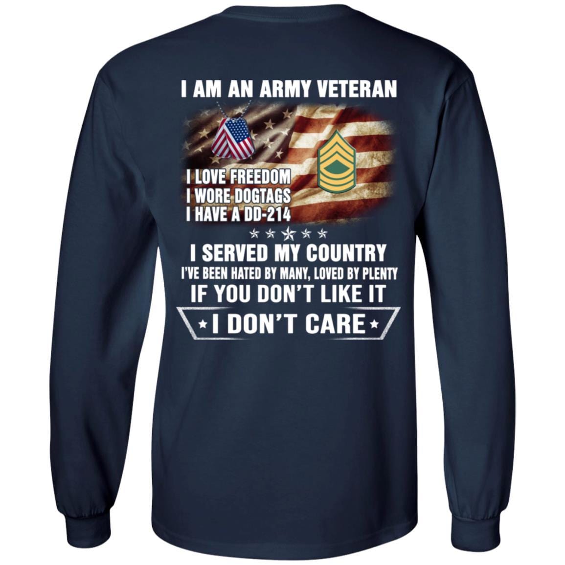 T-Shirt "I Am An Army Veteran" E-8 Master Sergeant(MSG)Rank On Back-TShirt-Army-Veterans Nation