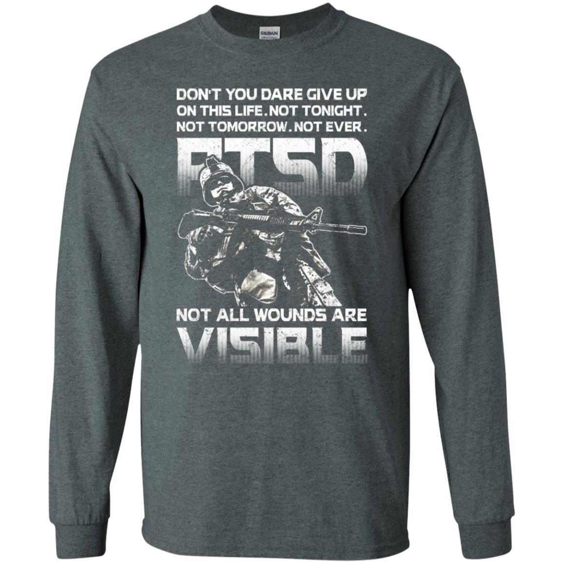 Military T-Shirt "Don't You Dare Give Up - PTSD Men On" Front-TShirt-General-Veterans Nation