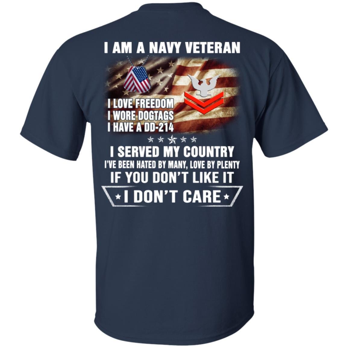 I Am A Navy Veteran E-5 Petty Officer Second Class E5 PO2 Collar Device T-Shirt On Back-TShirt-Navy-Veterans Nation