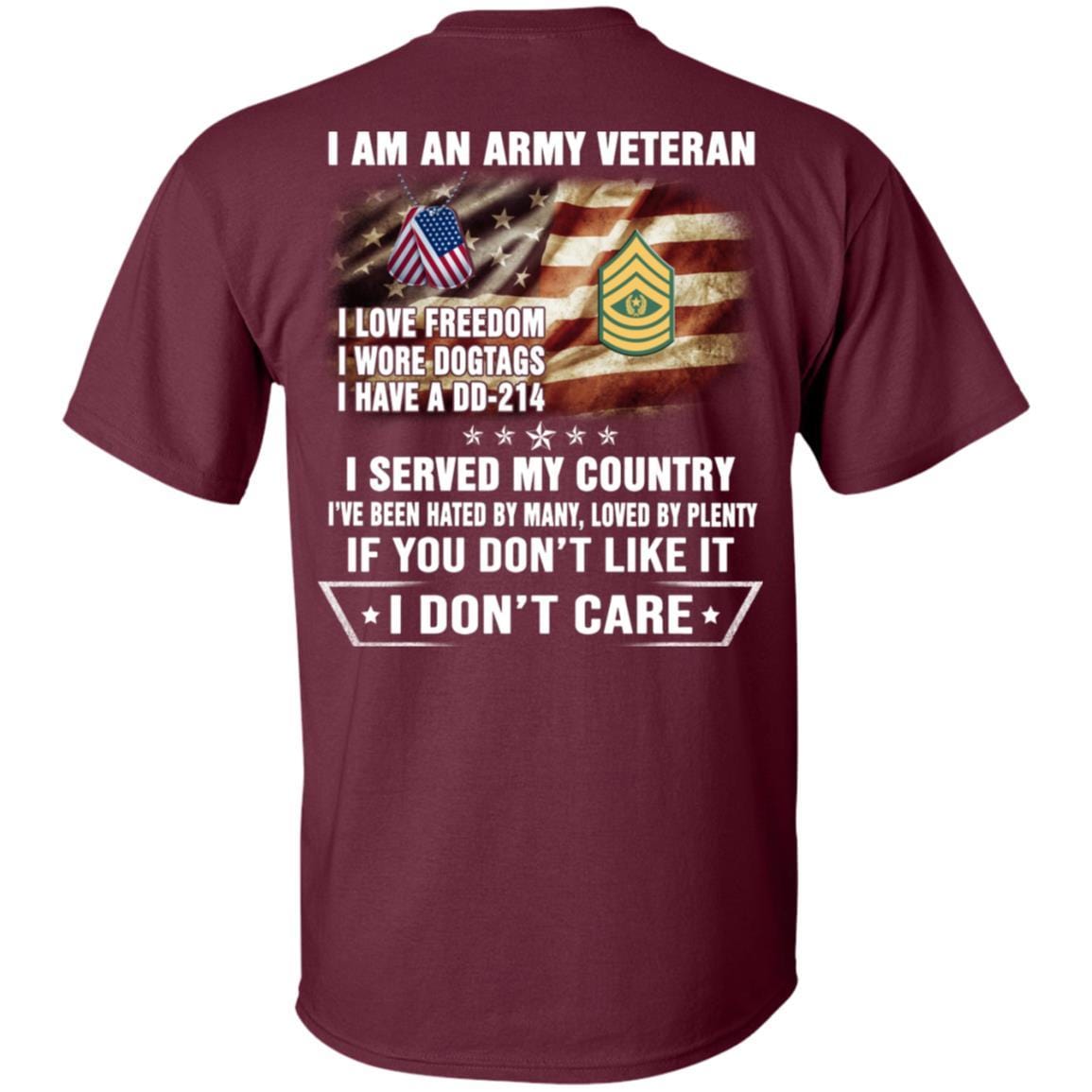 T-Shirt "I Am An Army Veteran" E-9 Command Sergeant Major(CSM)Rank On Back-TShirt-Army-Veterans Nation