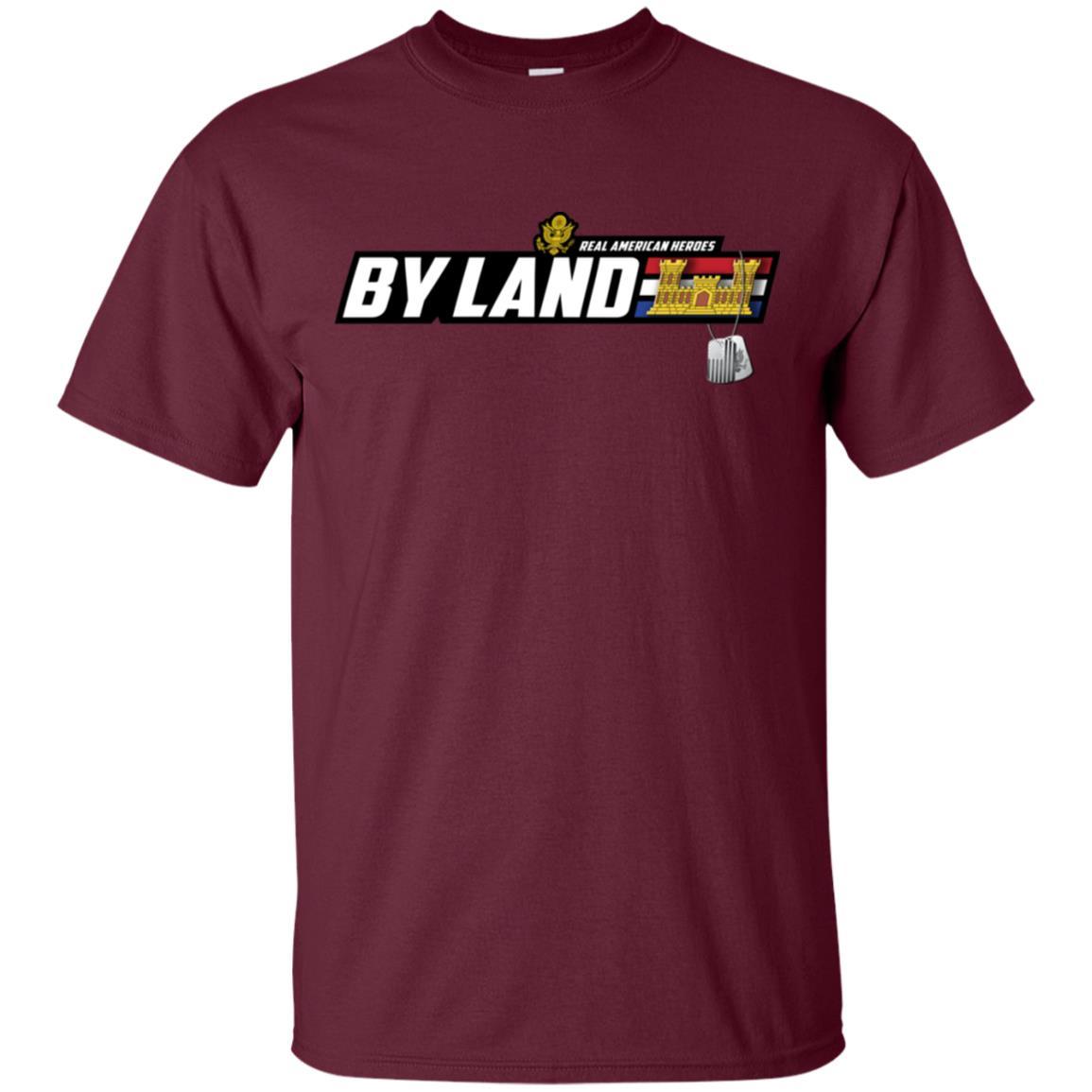 US Army T-Shirt "Corps of Engineers Real American Heroes By Land" On Front-TShirt-Army-Veterans Nation