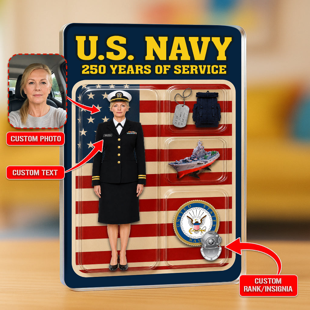 Personalized US Navy 250th Years Of Service Custom Figure Acrylic Block