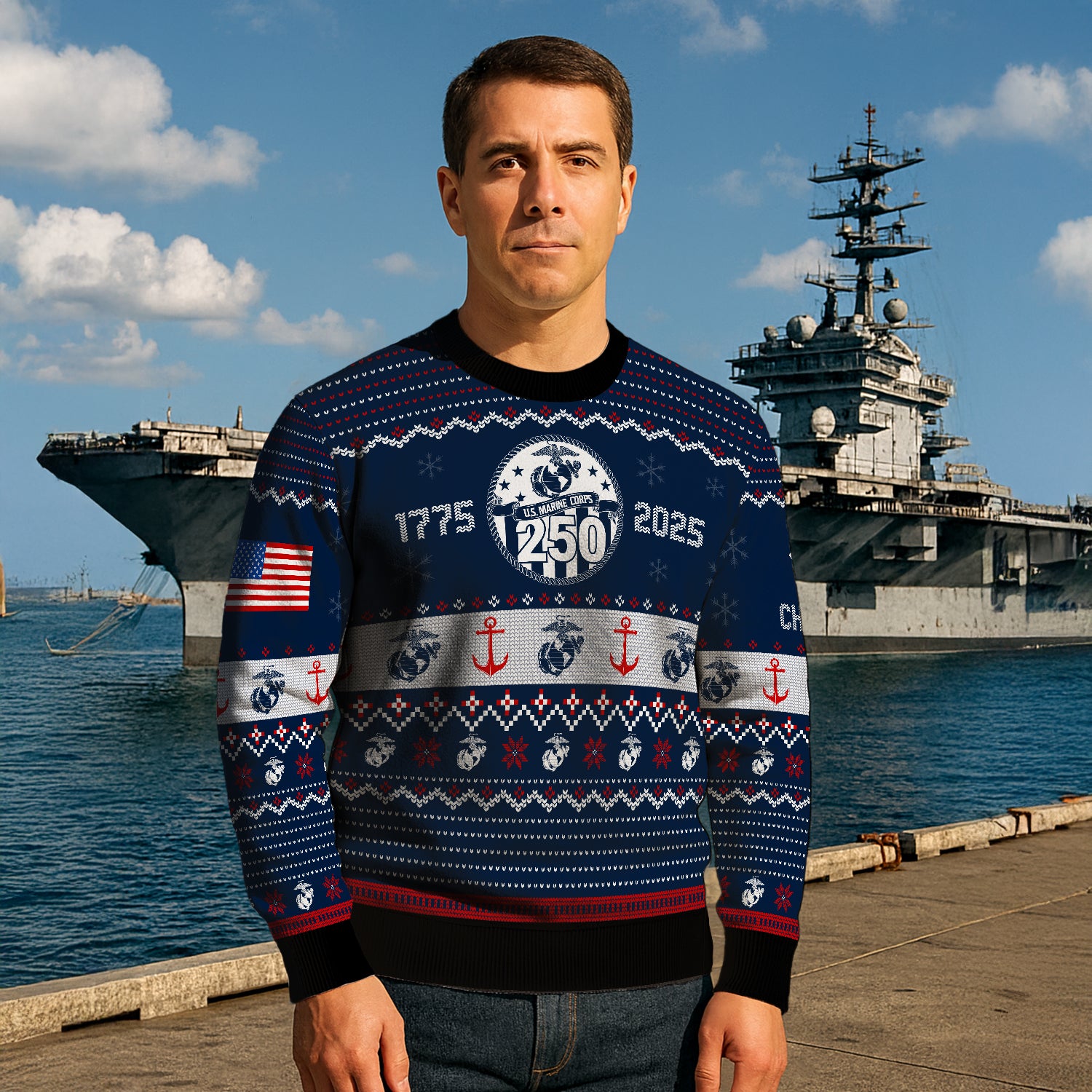 Custom Ranks And Text USMC Ugly Christmas Sweater for Women Men JUST03