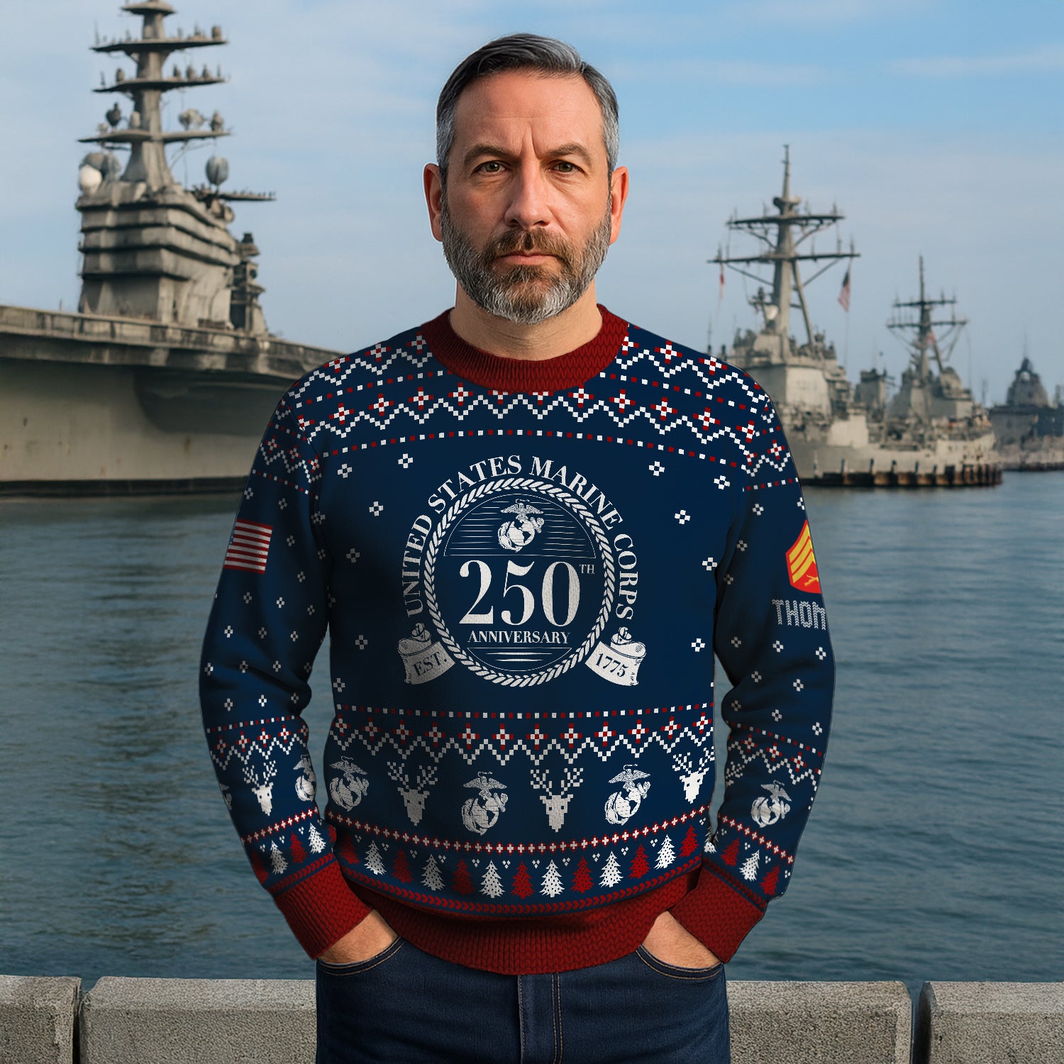 Custom Ranks And Text USMC Ugly Christmas Sweater for Women Men JUST01