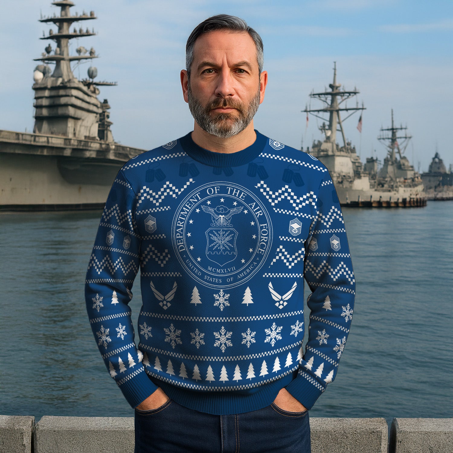 Custom Ranks US Air Force Ugly Christmas Sweater for Women Men TUST01