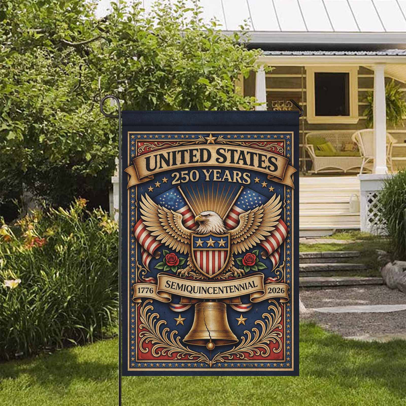 America 250 Patriotic Eagle Liberty Bell Garden Flag Decor
