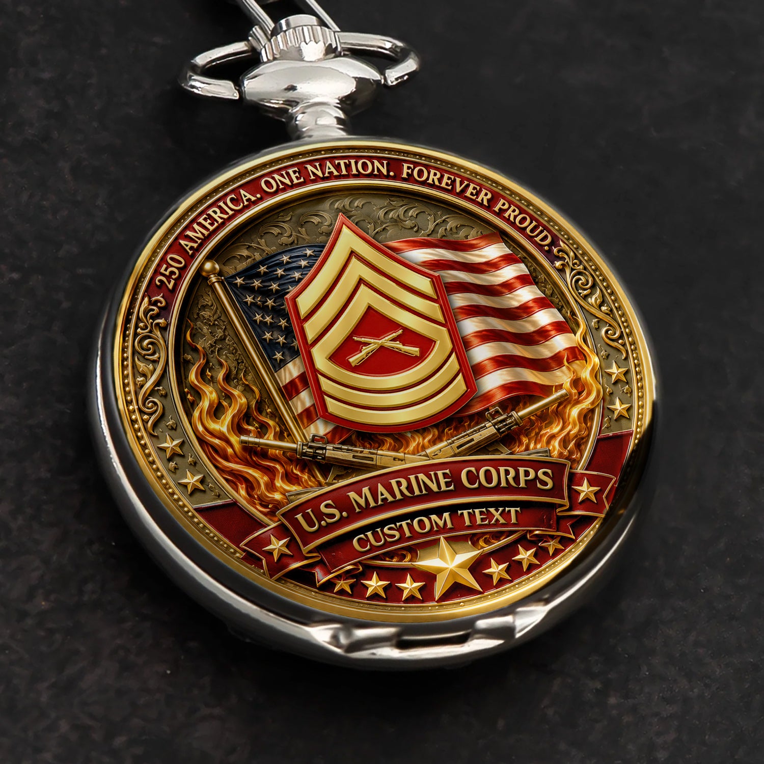 USMC Pocket Watch Personalized Rank and Text Gift