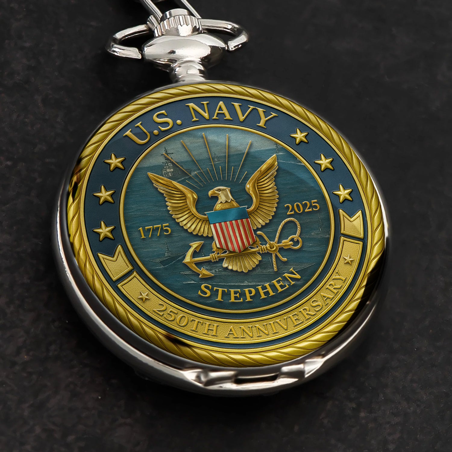 U.S. Navy 250th Anniversary Pocket Watch – Personalized Gift for Sailors & Veterans
