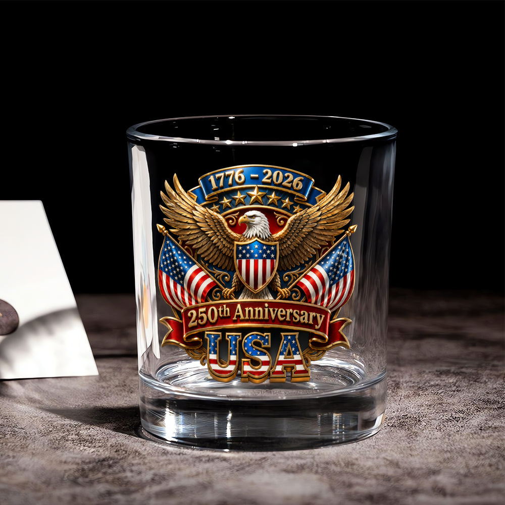 USA 250 Years Whiskey Glass Independence Day Keepsake