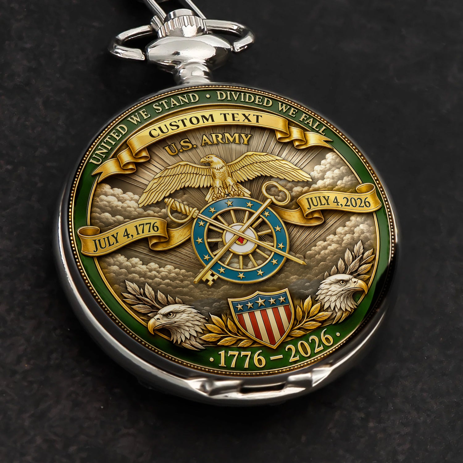 US Army Patriotic Pocket Watch Personalized Rank Name Gift