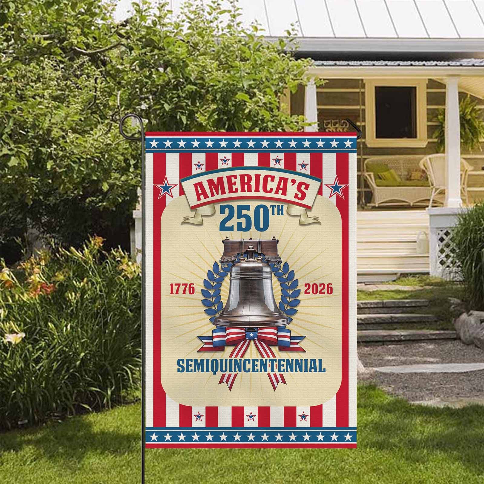 America 250th Semiquincentennial Garden Flag Liberty Bell Patriotic USA 1776-2026 Independence Decor