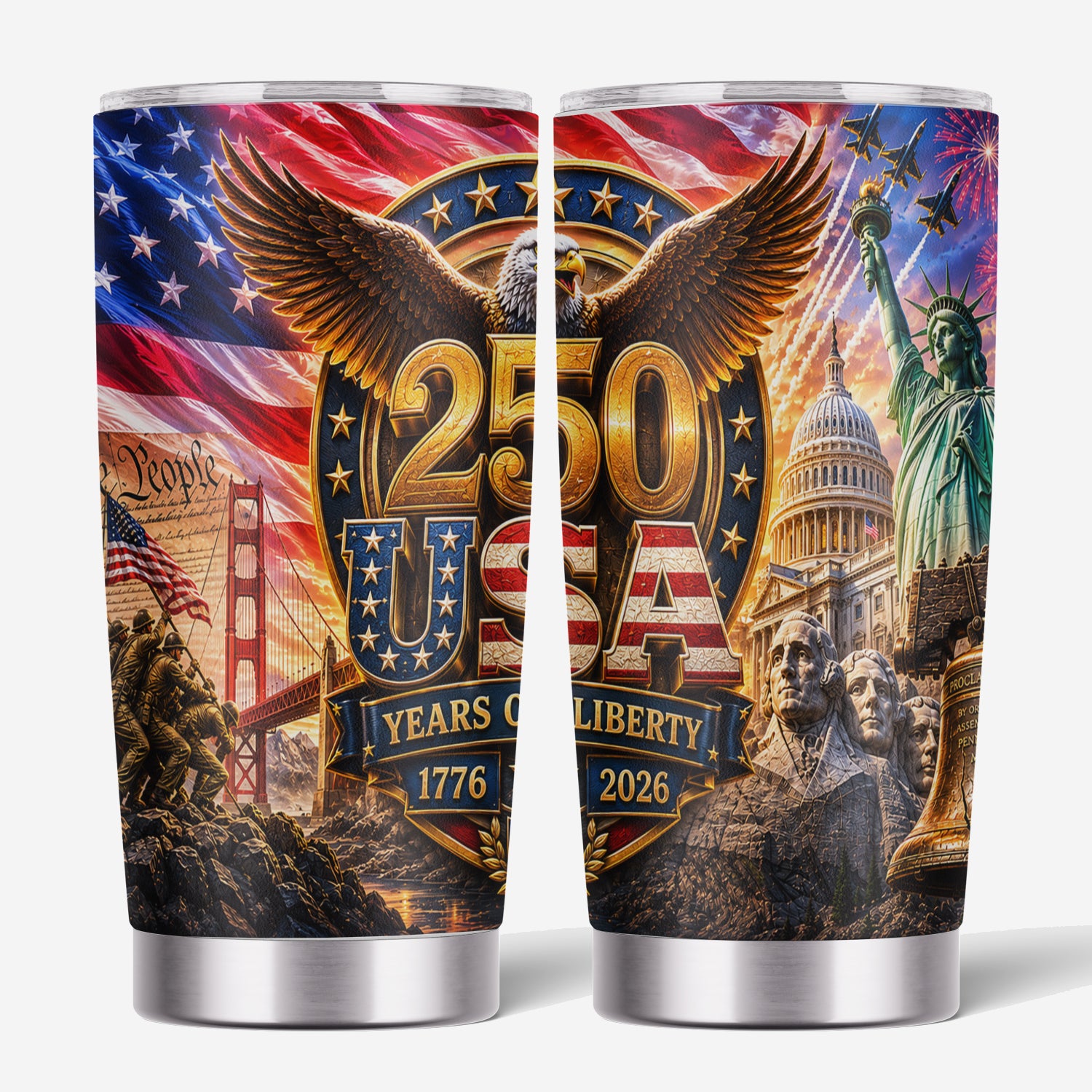 USA 250 Years of Liberty 20oz Tumbler Patriotic Eagle Gift