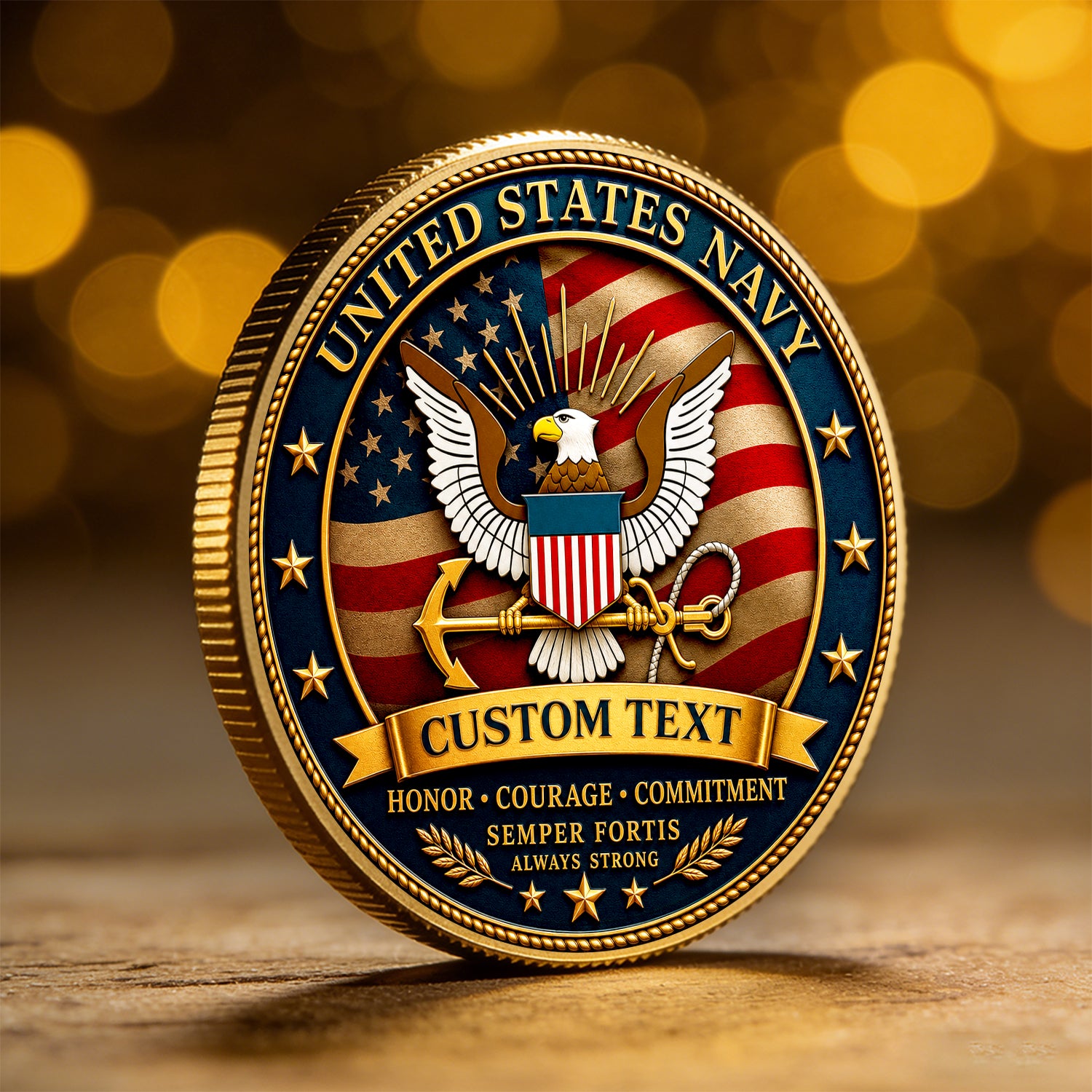Personalized U.S. Navy Veteran Rank Challenge Coin – Custom Text & Rank