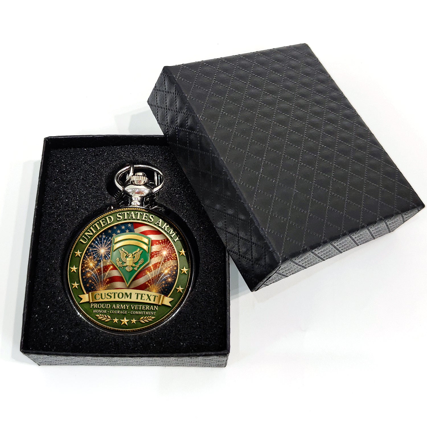 US Army Veteran Pocket Watch Personalized Name Rank 1775-2025 Gift