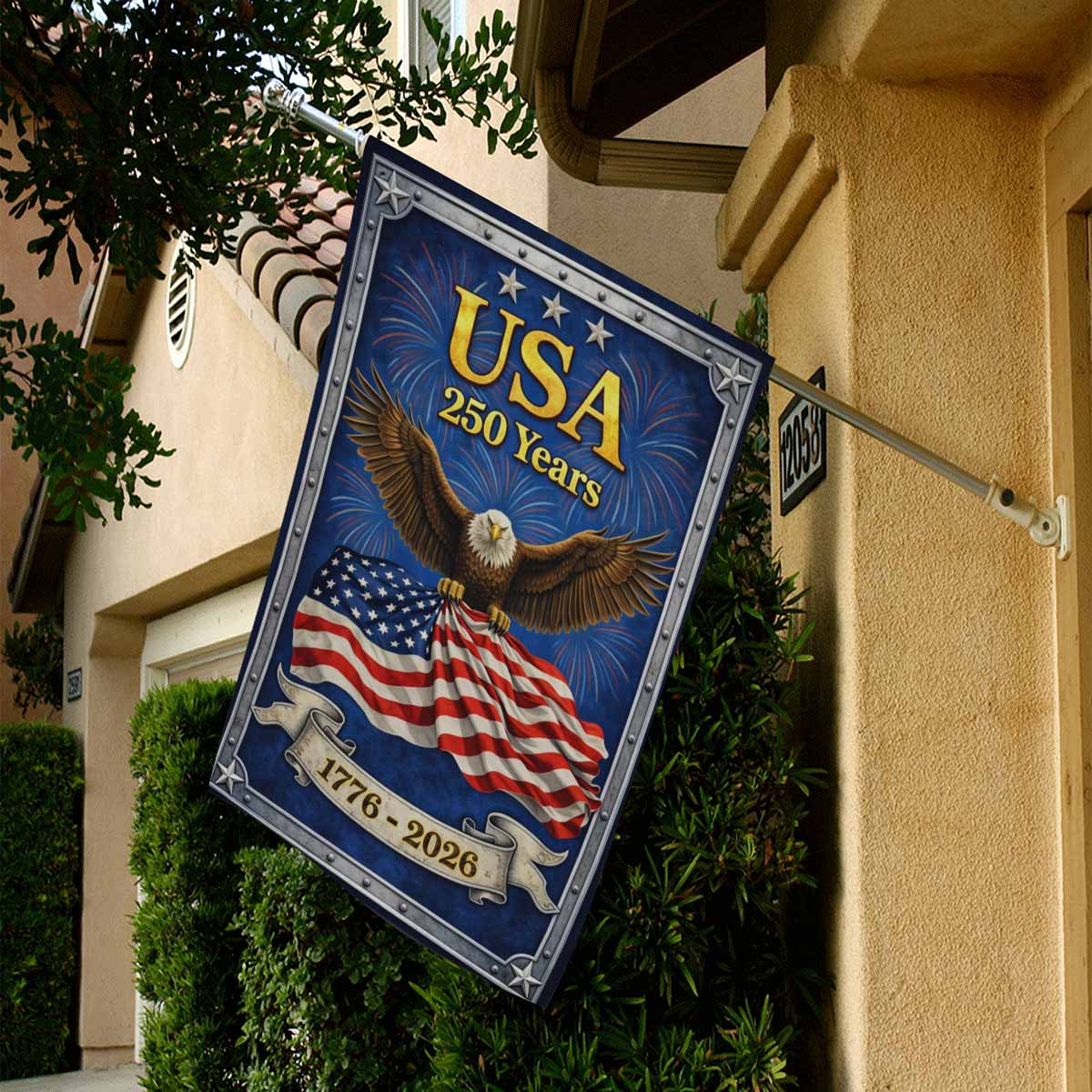 USA 250 Years House Flag Patriotic Anniversary Decor