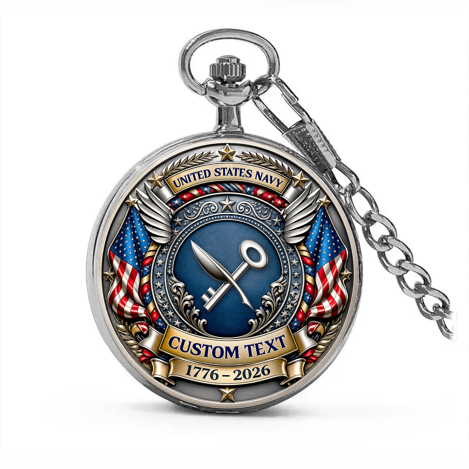 Custom US Navy Military Pocket Watch Veteran Appreciation Gift