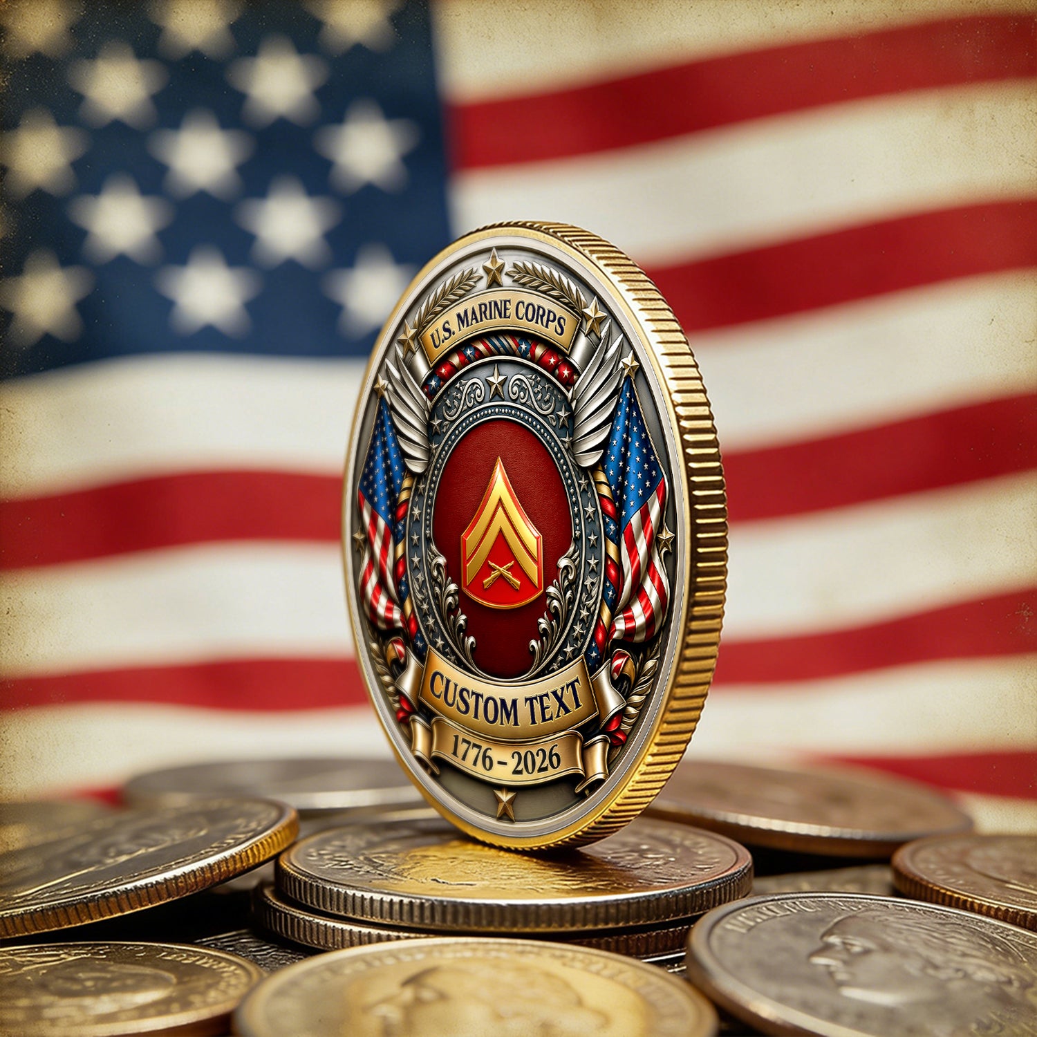 Personalized Marine Corps Rank Coin Military Service Gift