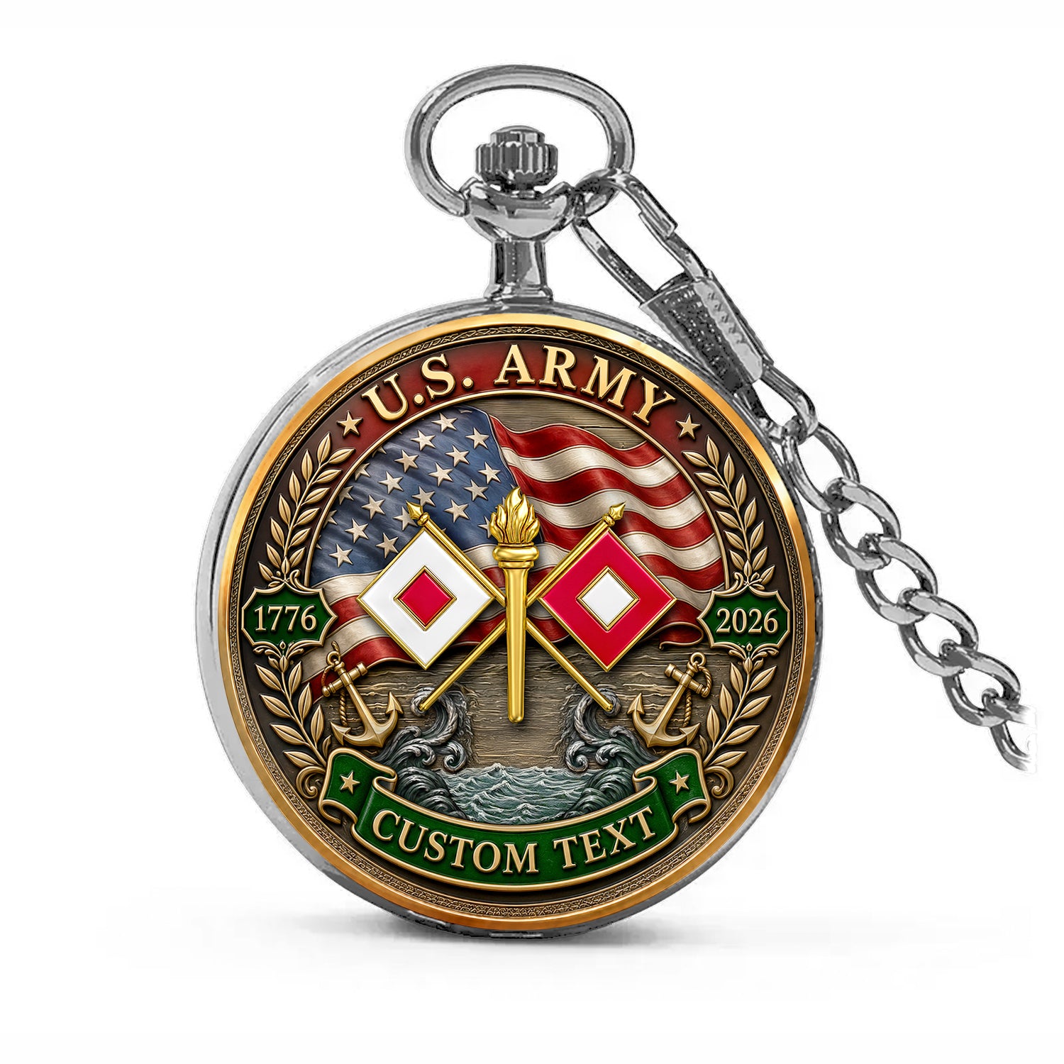 Army Veteran Gift Pocket Watch Personalized Rank Name