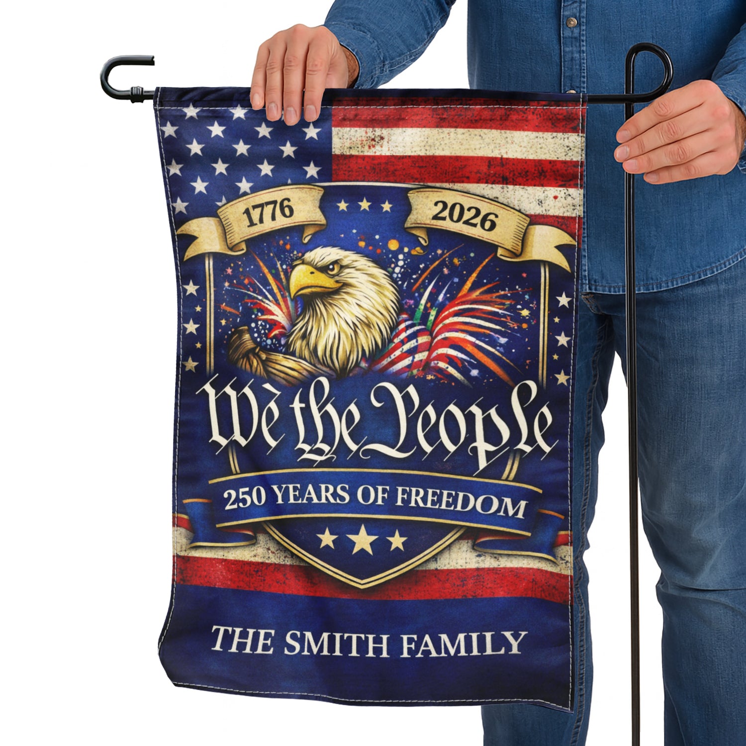Personalized USA 250 Garden Flag We The People Eagle Fireworks